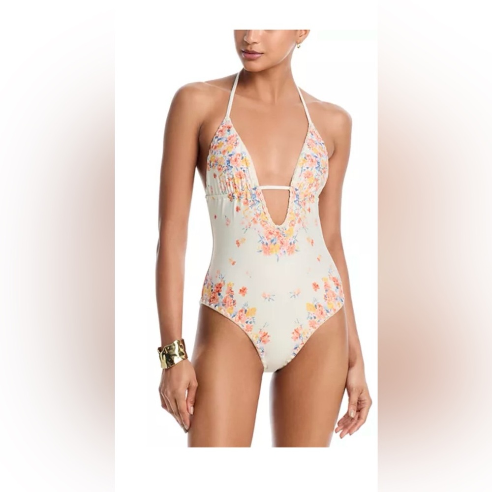 AQUA Swim x Ava Phillippe Whipstitch Trim One-Piece Swimsuit